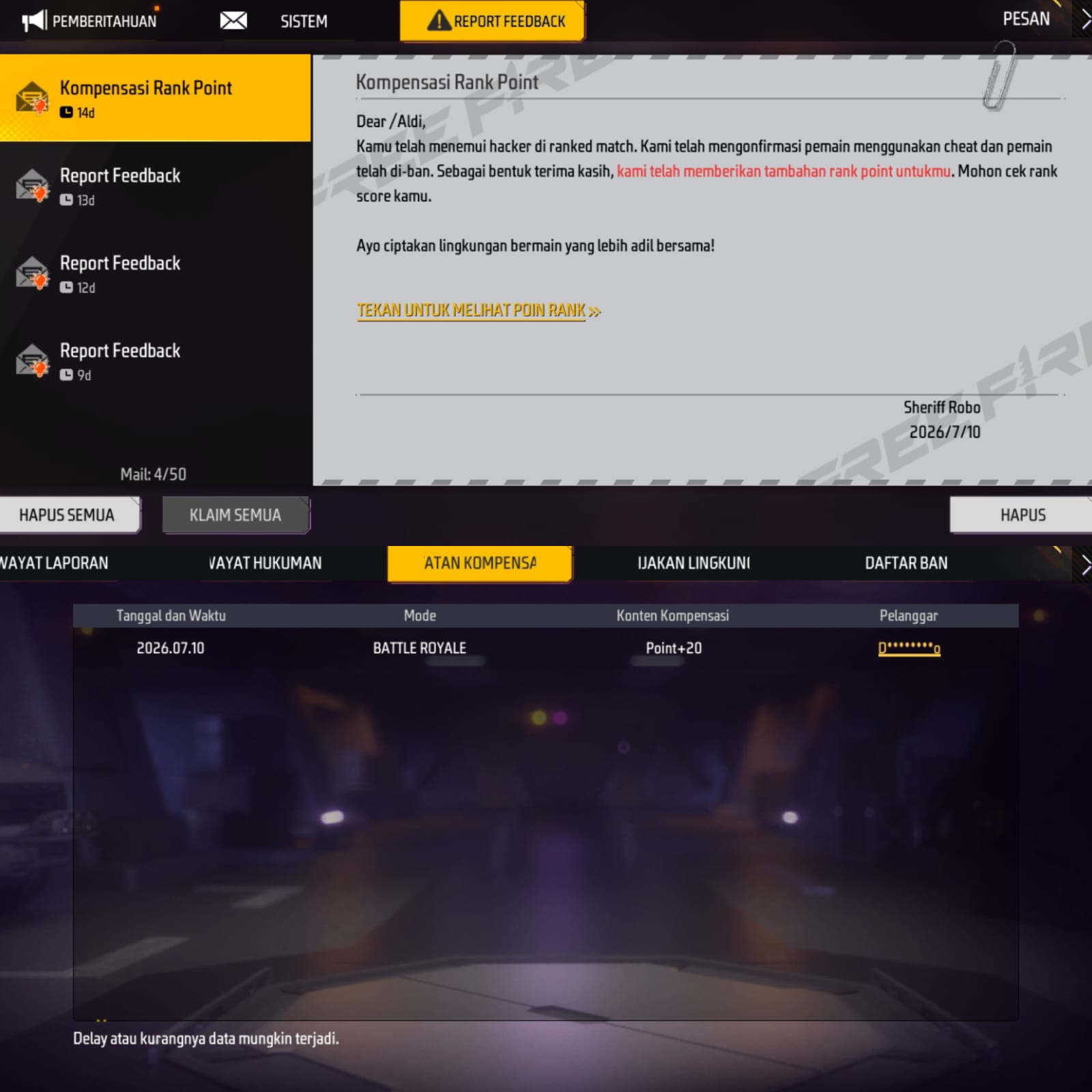 Ketemu Cheater saat Push Rank, besoknya dikasih kompensasi 20 Rank Poin Jir